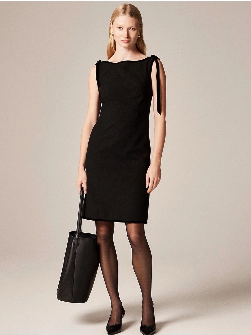 J. Crew Seamed sheath dress velvet bows in four-season stretch in Black Size 4